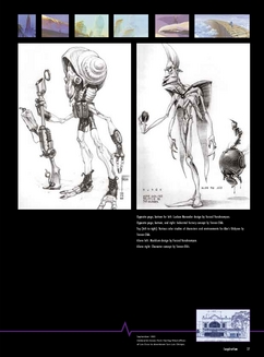 Thumbnail of page 27 from The Art of Oddworld Inhabitants, featuring Steven Olds' early Chronicler design on the right