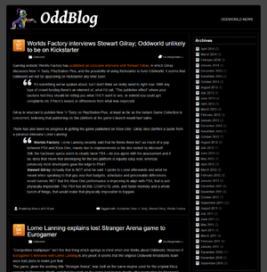A screenshot of OddBlog showing news articles and the design of the site from 2014