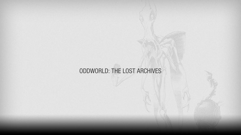 Title card for Oddworld: The Lost Archives, featuring the early Chronicler sketch by Steven Olds with an updated head design